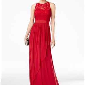 Adrianna Papell lace illusion halter gown sz4 Red